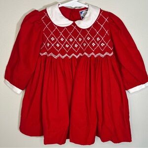 Carriage Boutique Red Cotton Corduroy Smocked Baby Christmas Dress Size 6 mo